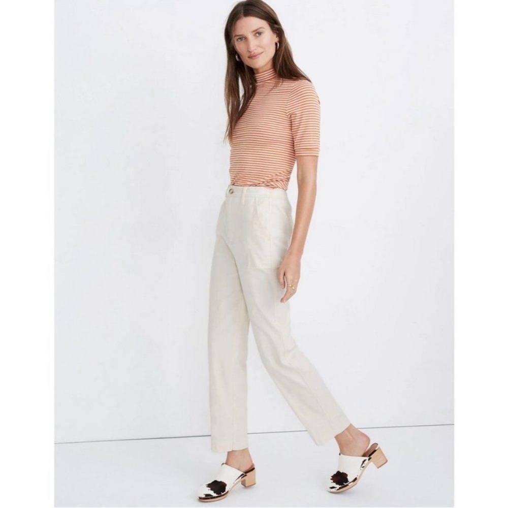 Madewell Women’s Medium Cropped Camp Pants Beige Herringbone Texture Ankle Pants